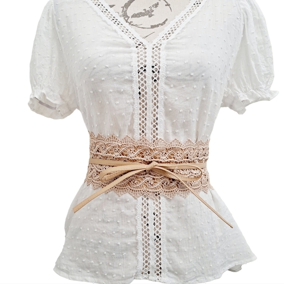 Corset tan boho faux leather Obi Wide Waist Wrap floral lace dress belt new - Picture 5 of 13